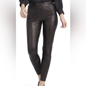 PANX Women’s Black Leather Like Skinny High Rise Pull On Ankle Pants Medium